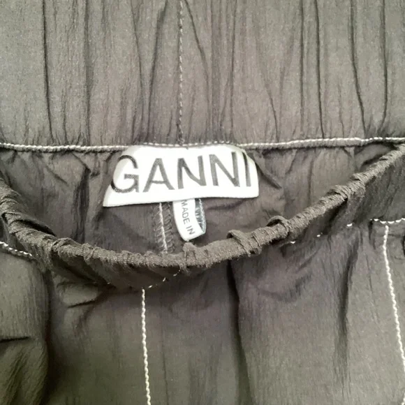 Ganni Elasticized Curve Trouser Pants Barrel Stitching High Rise Crepe Black XS - Picture 5 of 12